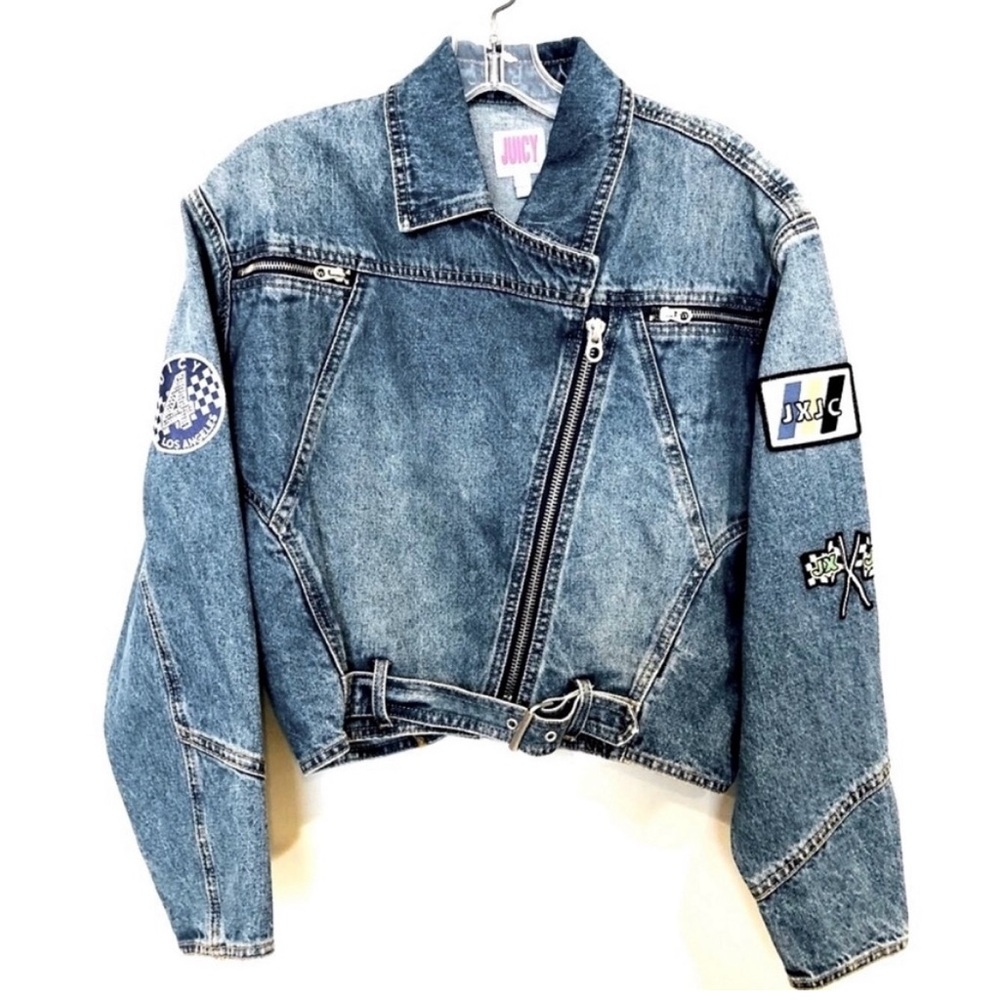 Juicy by Juicy Couture Blue Jean Denim Cropped Moto Jacket